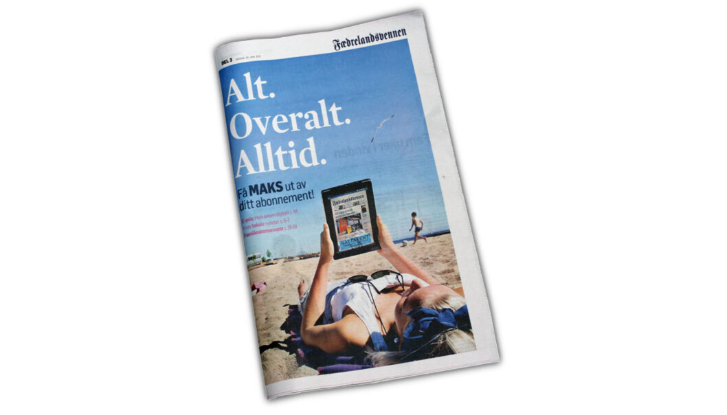 20. juni fulgte dette bilaget med Fædrelandsvennen. Det var i sin helhet viet avisens nye nettbetalingsløsning. 20. juni fulgte dette bilaget med Fædrelandsvennen. Det var i sin helhet viet avisens nye nettbetalingsløsning.