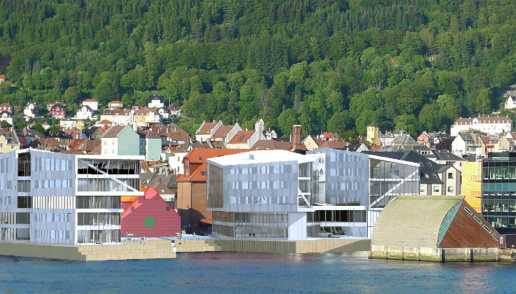 Slik så planene om en medieklynge på Nøstet ut på et tidlig stadium i fjor høst. Montasje: Rambøll/Bergens Næringsråd Slik så planene om en medieklynge på Nøstet ut på et tidlig stadium i fjor høst. Montasje: Rambøll/Bergens Næringsråd