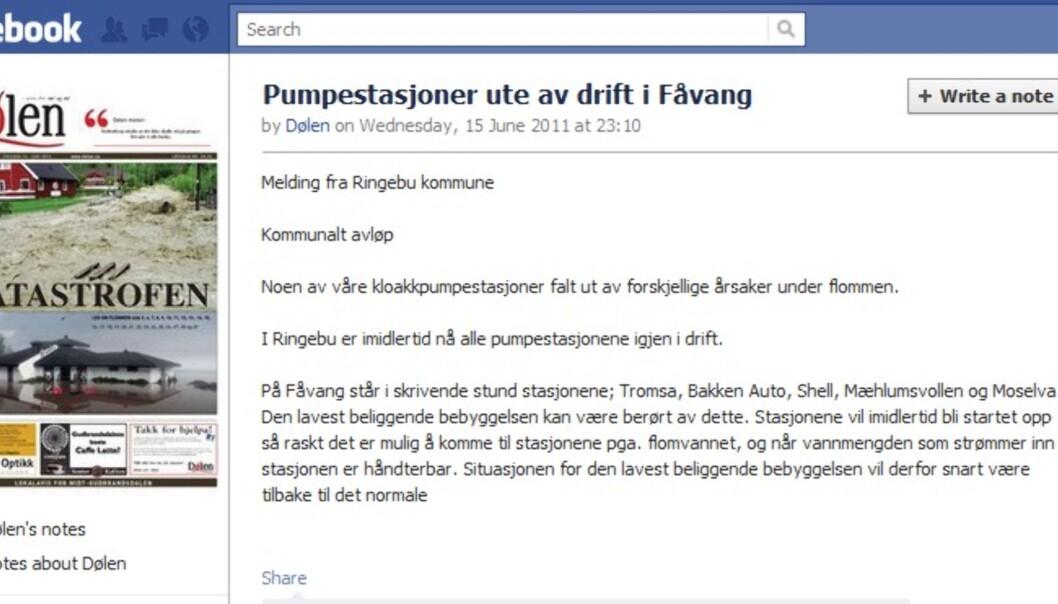 Oppdatering på Dølens Facebookside 16. juni (Skjermdump) Oppdatering på Dølens Facebookside 16. juni (Skjermdump)