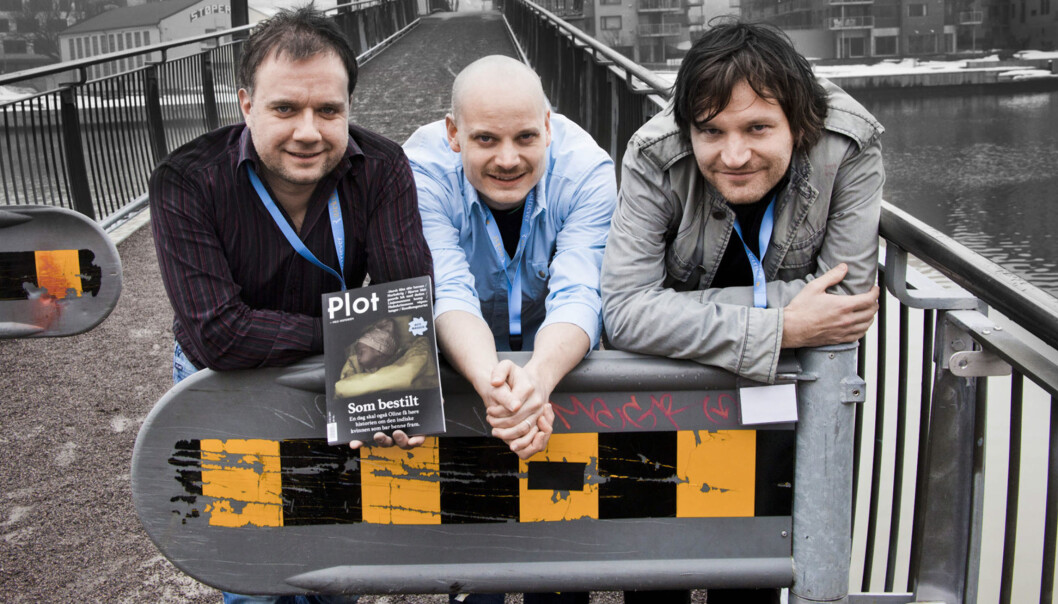 Erlend Frafjord, Jo Moen Bredeveien og Knut Gjerseth Olsen står bak det nye magasinet Plot. Foto: Kathrine Geard Erlend Frafjord, Jo Moen Bredeveien og Knut Gjerseth Olsen står bak det nye magasinet Plot. Foto: Kathrine Geard