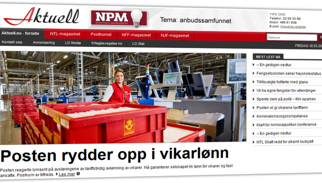 LO Media, som skriver mye om personkonflikter i arbeidslivet, er selv rammet av dette. (Skejrmdump fra Aktuell) LO Media, som skriver mye om personkonflikter i arbeidslivet, er selv rammet av dette. (Skejrmdump fra Aktuell)