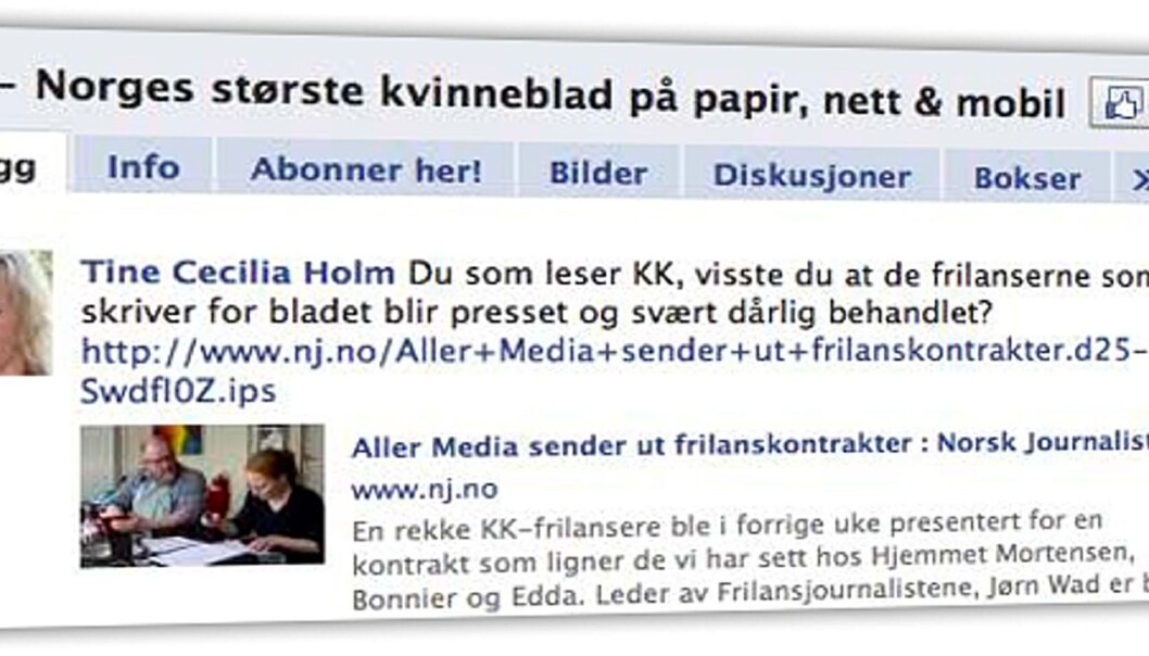 Frilanserne aksjonerte på KKs Facebook-side. Frilanserne aksjonerte på KKs Facebook-side.