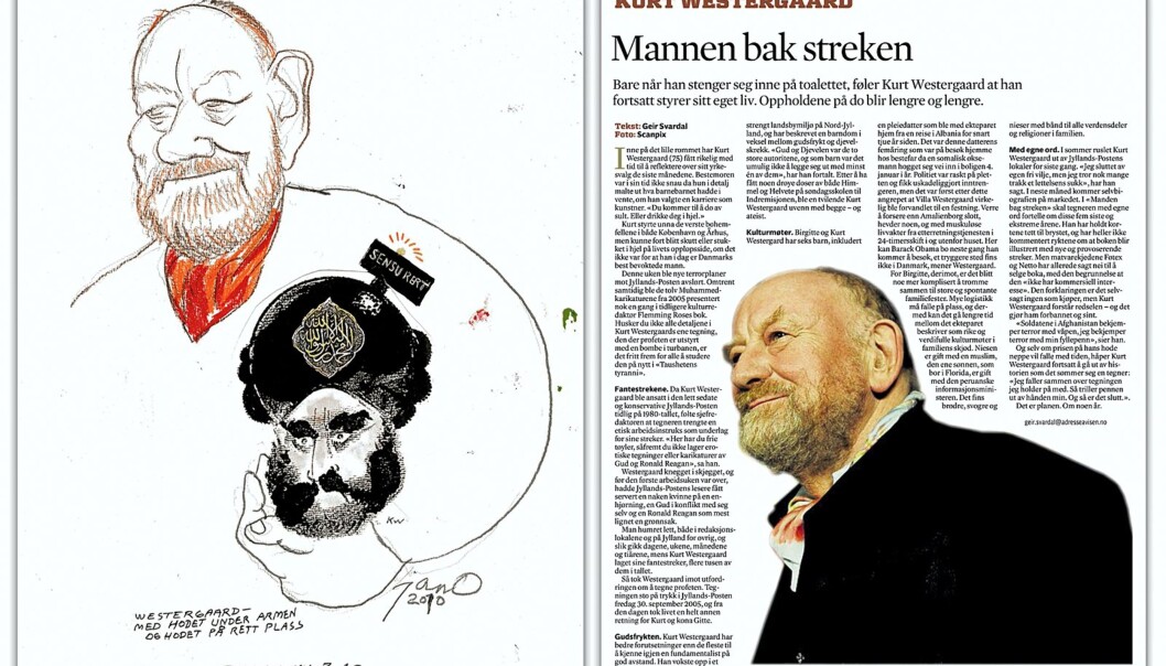 Tegningen til JanO ble erstattet med et fotografi av Kurt Westergaard. Tegningen til JanO ble erstattet med et fotografi av Kurt Westergaard.