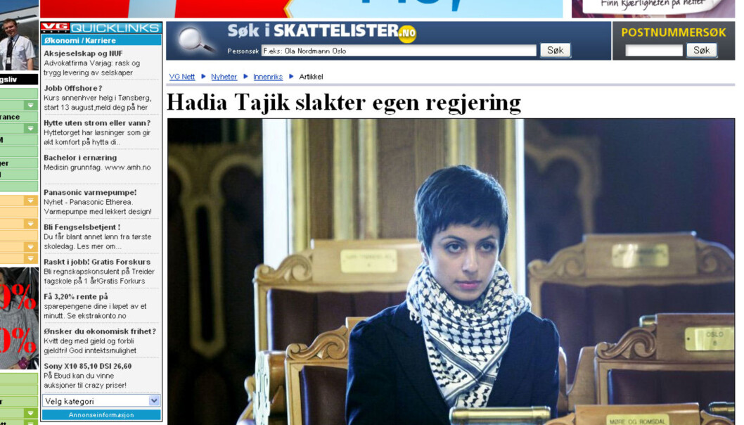 Faksimile fra VG Nett. Faksimile fra VG Nett.