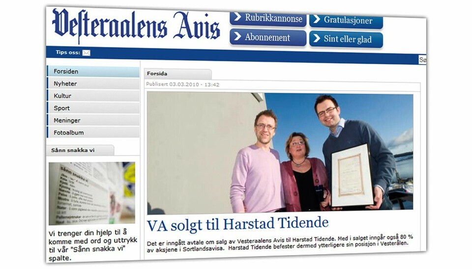 Vesteraalens Avis fra 3. mars 2010.