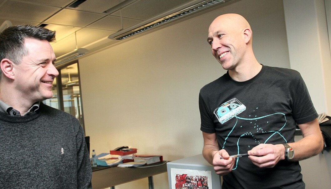 Sjefredaktør Espen Egil Hansen og prosjektleder Geir Larsen er optimistiske kort tid før lanseringen av VGs nye nettside. Foto: Birgit Dannenberg Sjefredaktør Espen Egil Hansen og prosjektleder Geir Larsen er optimistiske kort tid før lanseringen av VGs nye nettside. Foto: Birgit Dannenberg