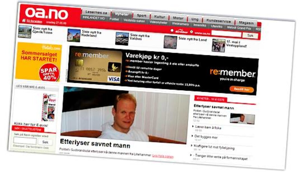 Skjermdump fra Oppland Arbeiderblads nettsider. Skjermdump fra Oppland Arbeiderblads nettsider.