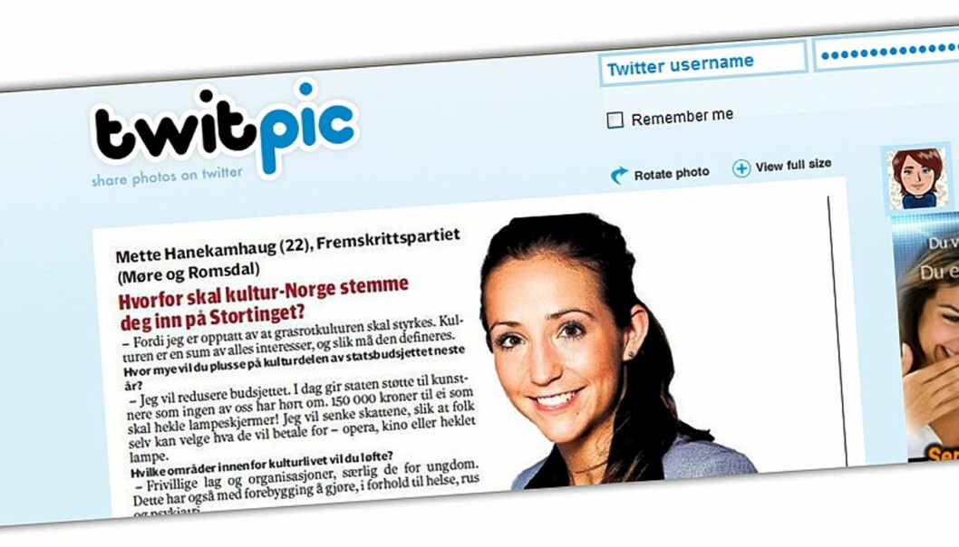 Adresseavisens intervju med Mette Hanekamhaug lagt ut på Twitpic.com.