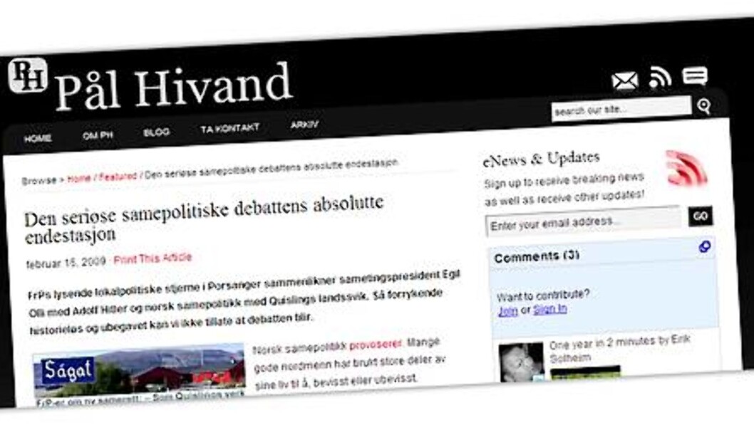 Skjermdump fra Pål Hivands blogg. Skjermdump fra Pål Hivands blogg.