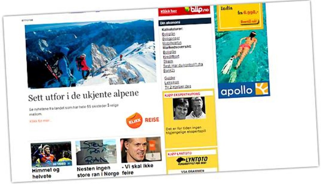 Slik ligger annonsen til klikk.no på Nettavisens forside. Foto: skjermdump Slik ligger annonsen til klikk.no på Nettavisens forside. Foto: skjermdump