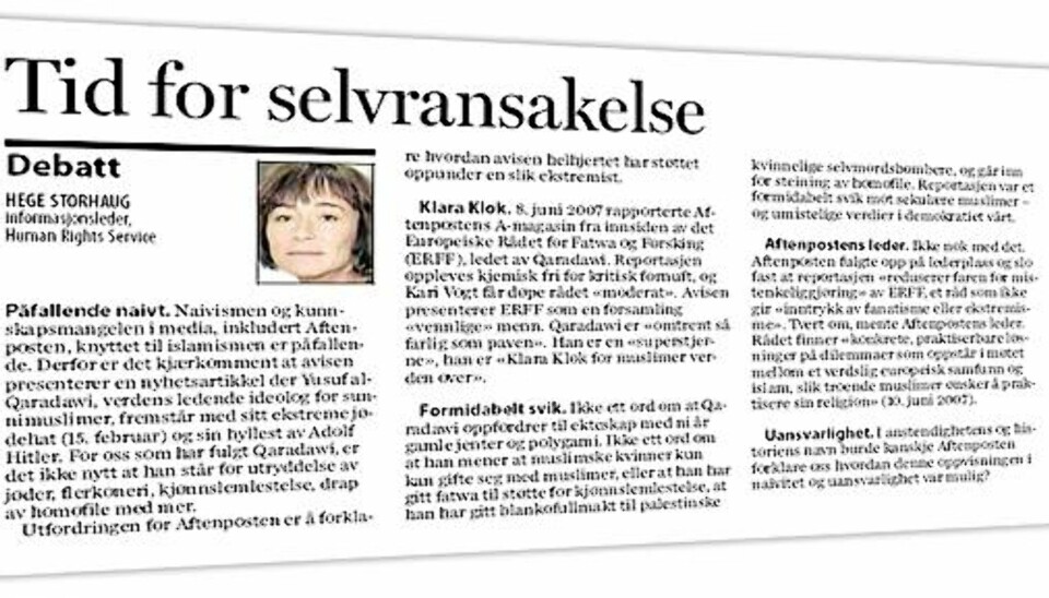 Faksimile Aftenposten 18. februar 2009.