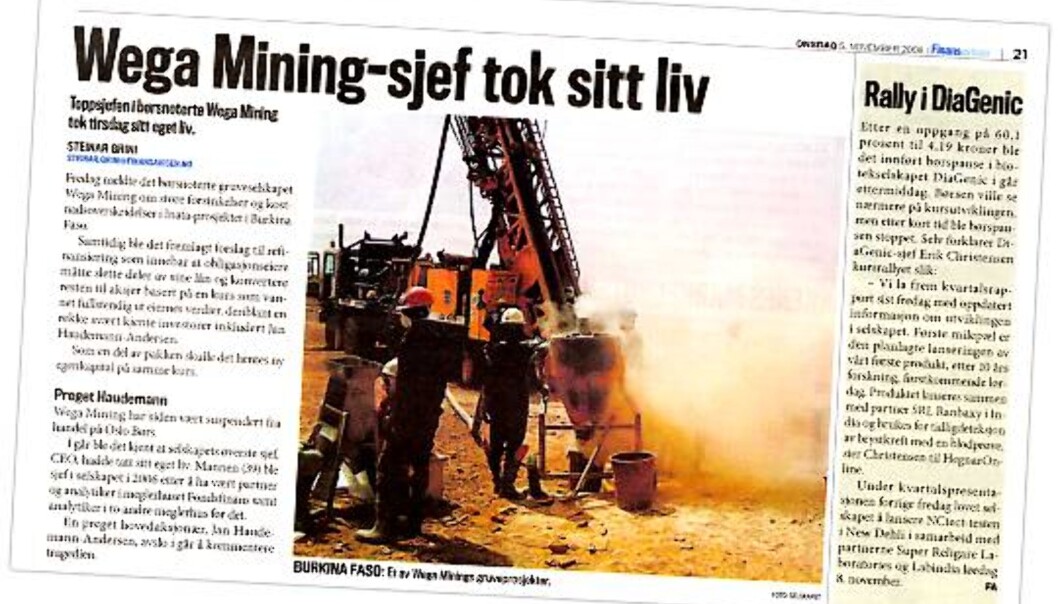 Faksimile Finansavisen 5. november 2008. Faksimile Finansavisen 5. november 2008.