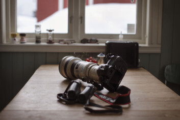 Her står Jørn og fotograferer fugler ut gjennom kjøkkenvinduet. Foto: Andrea Gjestvang Her står Jørn og fotograferer fugler ut gjennom kjøkkenvinduet. Foto: Andrea Gjestvang
