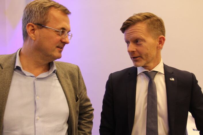 Fagpressens direktør Per Brikt Olsen og Høyres Tage Pettersen før debatten. Foto: Glenn Slydal Johansen Fagpressens direktør Per Brikt Olsen og Høyres Tage Pettersen før debatten. Foto: Glenn Slydal Johansen
