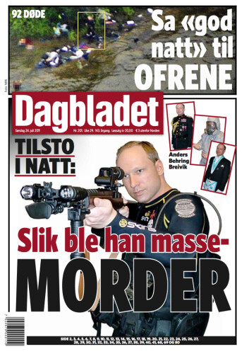 Dagbladets forside 24.juli 2011. Dagbladets forside 24.juli 2011.