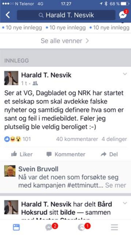 Fra Nesviks Facebookprofil. Fra Nesviks Facebookprofil.