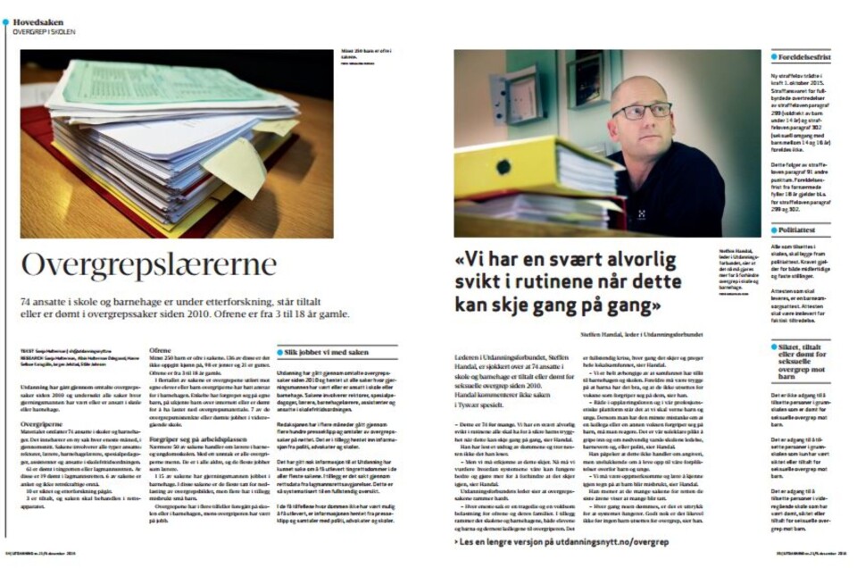 Holterman gikk gjennom 74 saker om lærere som forgriper seg på barn. Faksimile: Utdanning. Holterman gikk gjennom 74 saker om lærere som forgriper seg på barn. Faksimile: Utdanning.