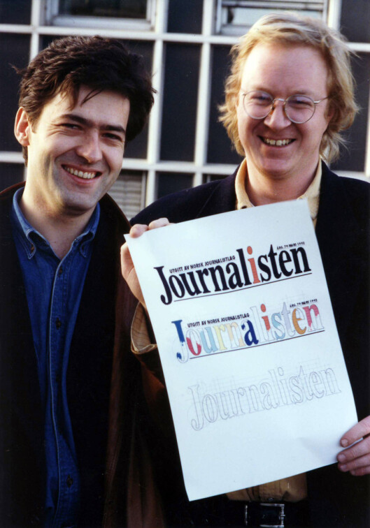 Helge Værland og Terje Andersen laget<br>ny logo til Journalisten i 1993. Helge Værland og Terje Andersen laget<br>ny logo til Journalisten i 1993.