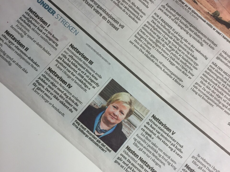 Dagens «Under streken»-spalte i Aftenposten. Dagens «Under streken»-spalte i Aftenposten.