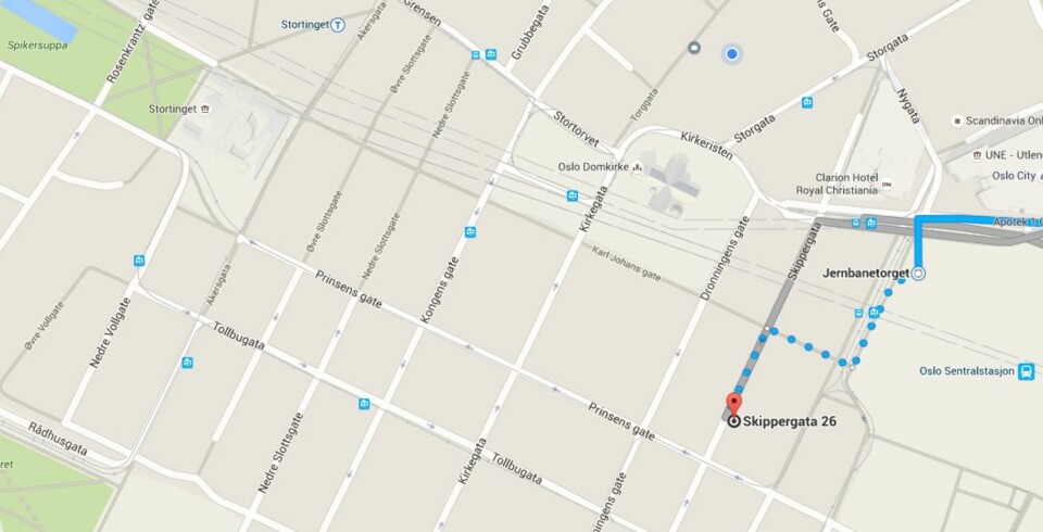 Spredd i sentrum: NJ holder til i Torggata, NR og NP i Rådhusgata, Fagpressen i Grensen, LLA og MBL i Kongens gate. Ett alternativ kan være å samle dem alle i Oslo Media House, som holder til i Skippergata. Illustrasjon: Google Maps