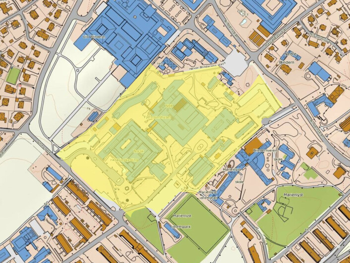 NRKs eiendom på Marienlyst i Oslo. Kilde: Statens kartverk NRKs eiendom på Marienlyst i Oslo. Kilde: Statens kartverk