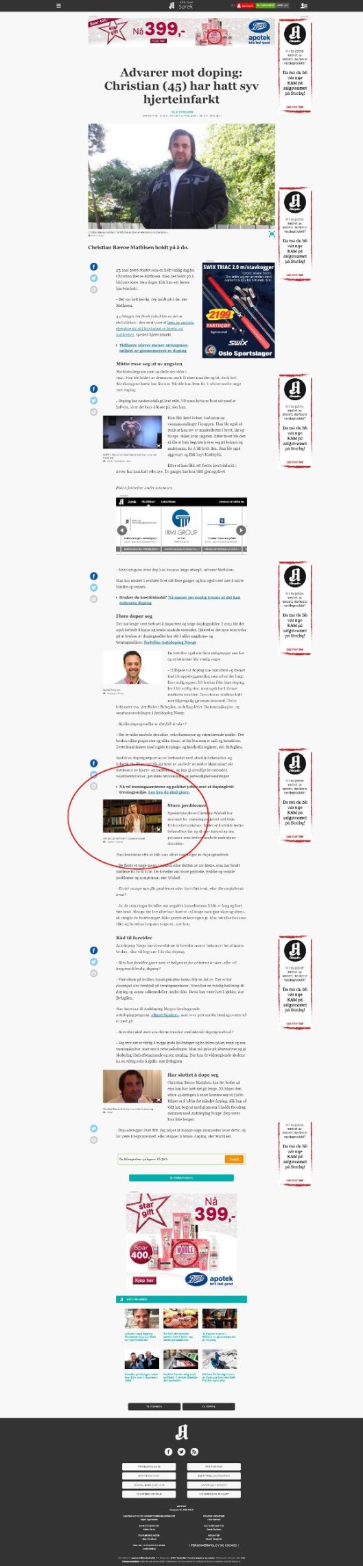 Fakismile av saken med bildet innsirklet. Fakismile av saken med bildet innsirklet.