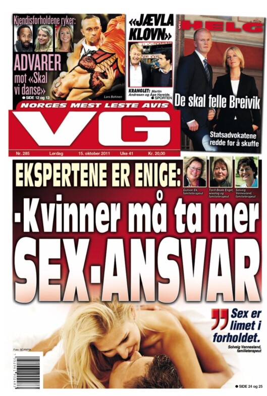 Faksimile av VGs førsteside 15. oktober 2011 Faksimile av VGs førsteside 15. oktober 2011