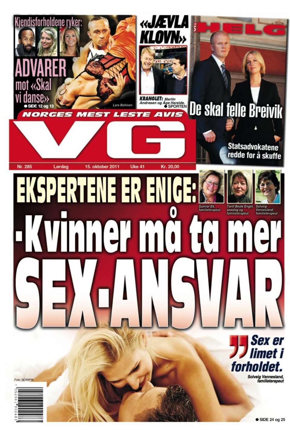 Faksimile av VGs førsteside 15. oktober 2011