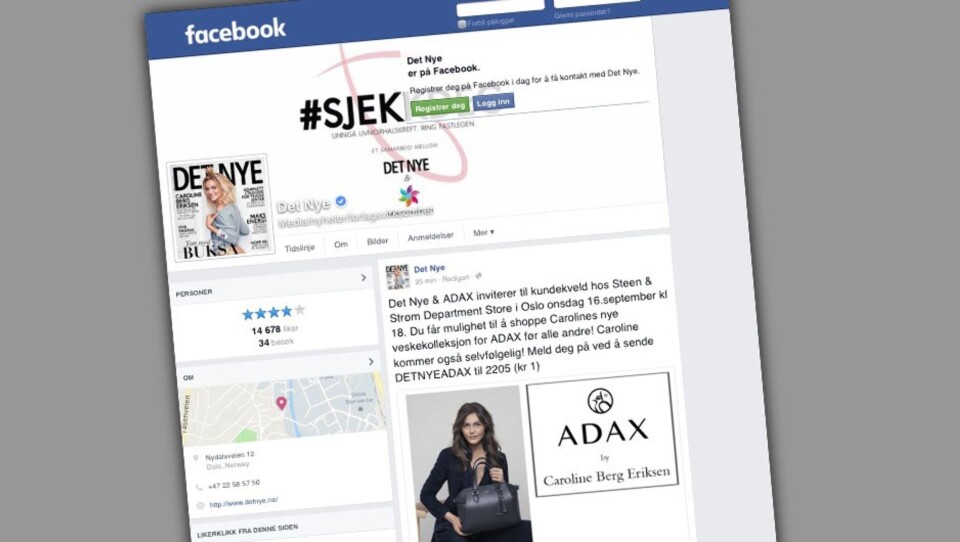 Det Nye slettet senere denne invitasjonen til en kundekveld med Berg Eriksen. Skjermdump fra Facebook Det Nye slettet senere denne invitasjonen til en kundekveld med Berg Eriksen. Skjermdump fra Facebook