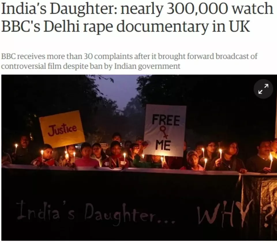 Dokumentarfilmen “Indias datter” har vakt reaksjoner over hele verden. Skjermdump fra omtale på BBCs hjemmesider