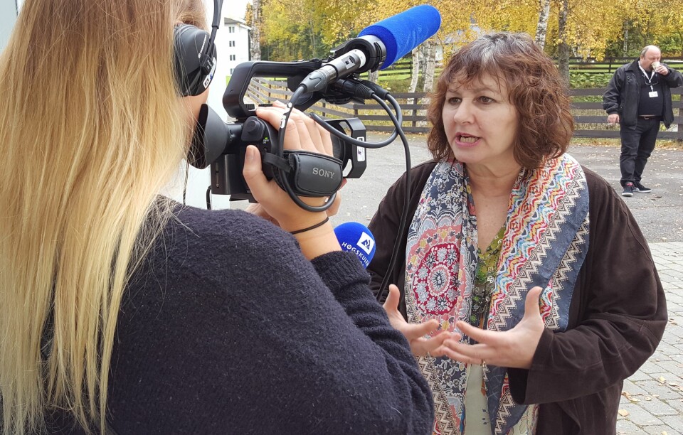 Leslee Udwin ble intervjuet av blant andre Volda-studenter på GIJC15 påLillehammer. Foto: Bjørn Åge Mossin