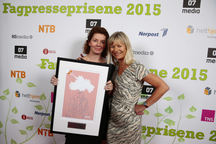 Fagpressens journalistpris gikk til Sykepleien og journalistene Ann-Kristin Bloch Helmers (t.v) og Marit Fonn. Foto: Håkon Mosvold Larsen/NTBscanpix Fagpressens journalistpris gikk til Sykepleien og journalistene Ann-Kristin Bloch Helmers (t.v) og Marit Fonn. Foto: Håkon Mosvold Larsen/NTBscanpix