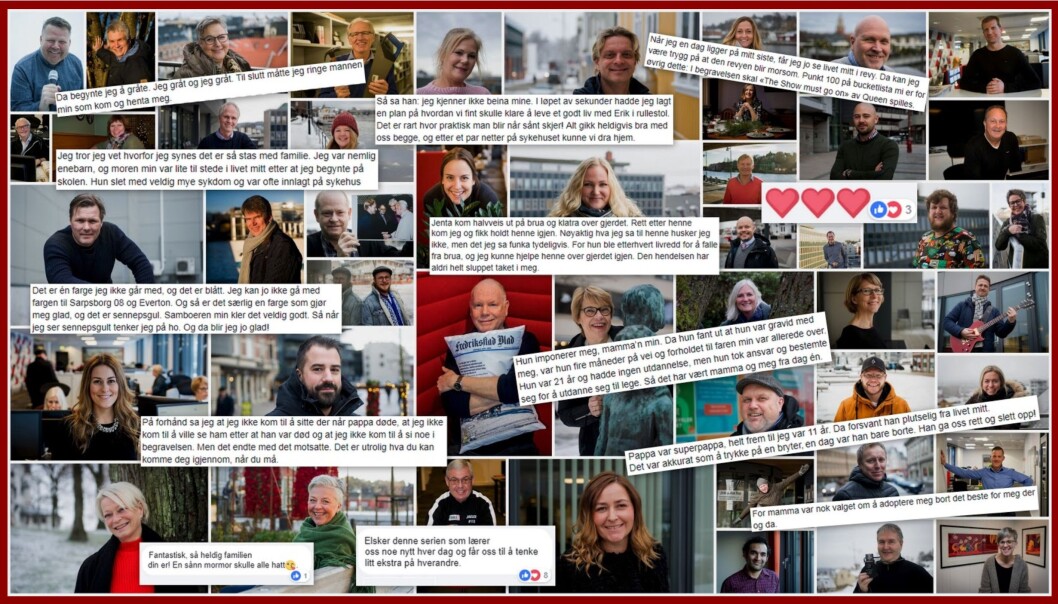 Bilder, sitater og kommentarer fra prosjektet «Folk i Fredriksstad blad». Kollasj: Fredrikstad blad Bilder, sitater og kommentarer fra prosjektet «Folk i Fredriksstad blad». Kollasj: Fredrikstad blad
