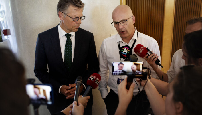 Kringkastningssjef Thor Gjermund Eriksen (t.h), her sammen med juridisk direktør Olav Nyhus. Arkivfoto: Andrea Gjestvang Kringkastningssjef Thor Gjermund Eriksen (t.h), her sammen med juridisk direktør Olav Nyhus. Arkivfoto: Andrea Gjestvang
