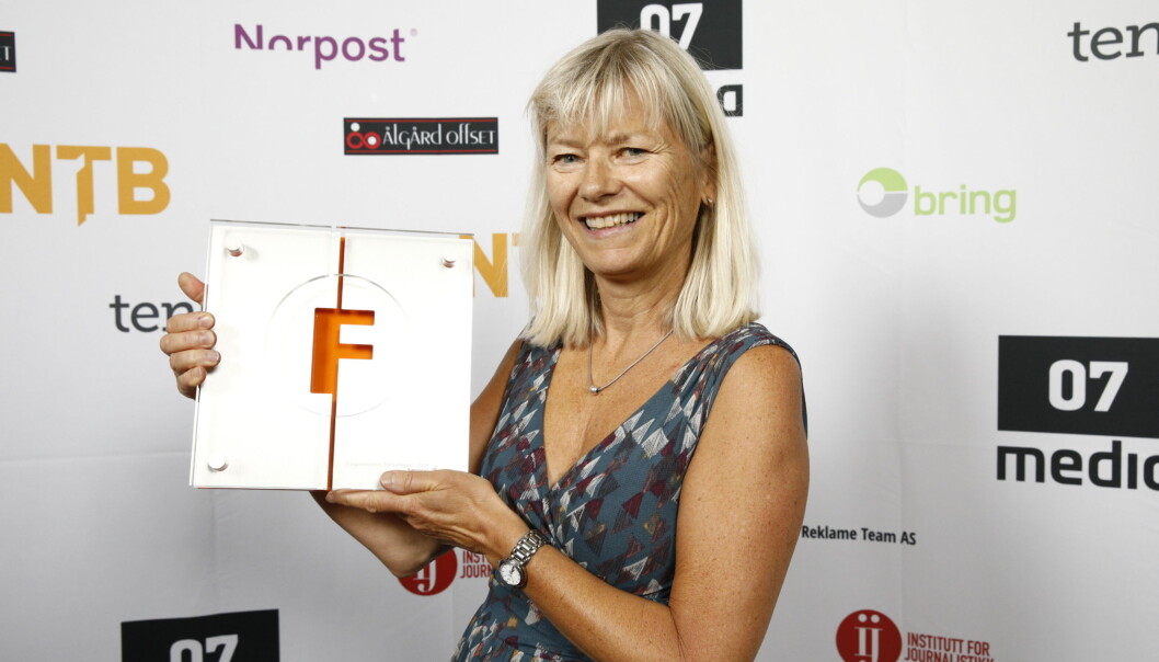 Fagpresseprisene 2018 på Månefisken: Vinner av forsideprisen, Sykepleien, ved Marit Fonn. Foto: Audun Braastad / NTB scanpix Fagpresseprisene 2018 på Månefisken: Vinner av forsideprisen, Sykepleien, ved Marit Fonn. Foto: Audun Braastad / NTB scanpix
