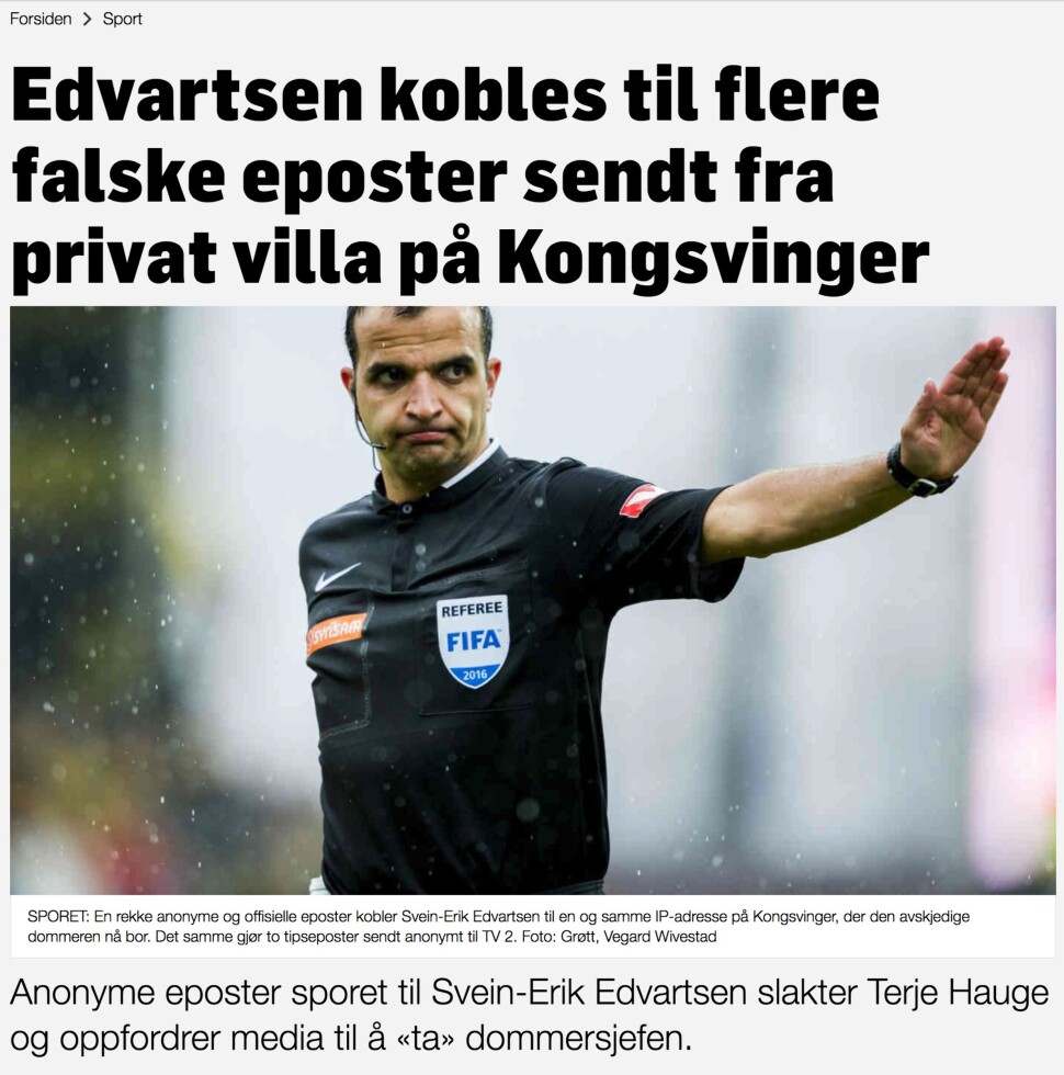 Toppen av den ene artikkelen TV 2 får kritikk for. Skjermbilde: TV2.no Toppen av den ene artikkelen TV 2 får kritikk for. Skjermbilde: TV2.no