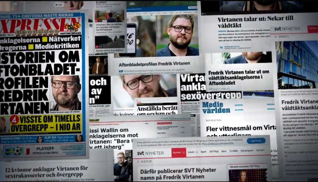 Flere mediepersonligheter ble navngitt som overgripere i svenske medier. Den tidligere Aftonbladet-profilen Fredrik Virtanen var en av dem. Foto: SVT Flere mediepersonligheter ble navngitt som overgripere i svenske medier. Den tidligere Aftonbladet-profilen Fredrik Virtanen var en av dem. Foto: SVT