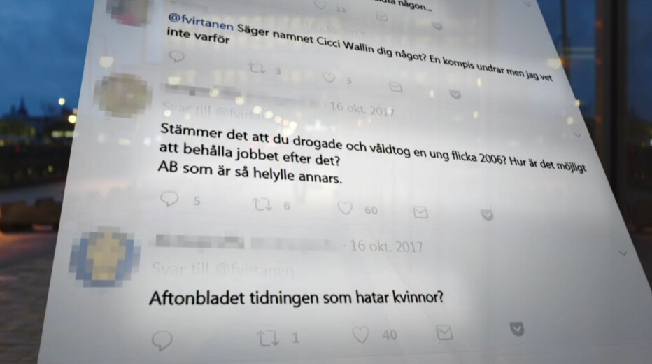 Flere medieprofiler ble hengt ut i sosiale medier. Flere av navnene dukket deretter opp i tradisjonelle medier. Foto: SVT
