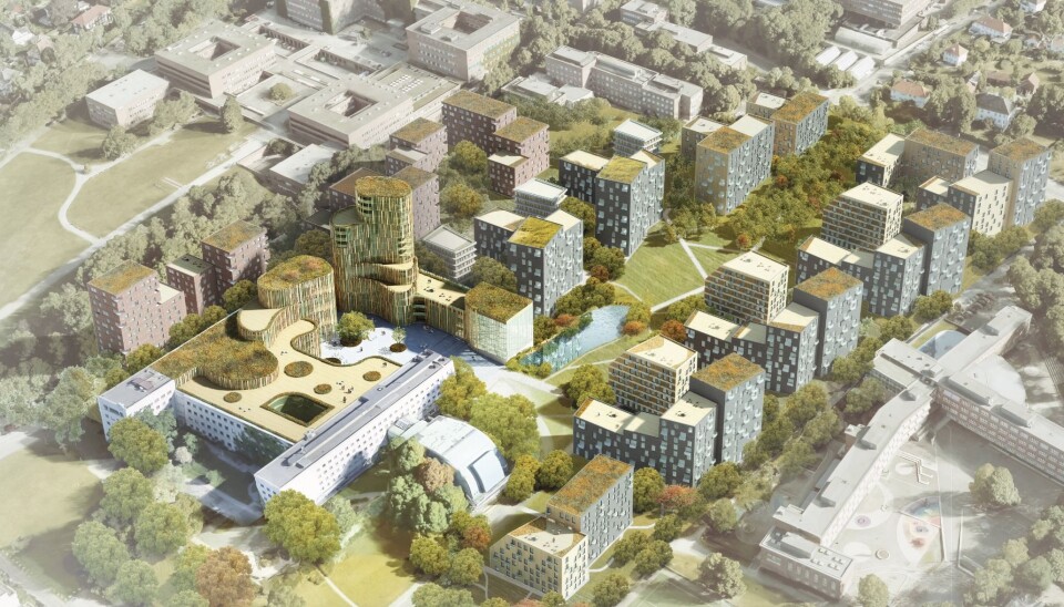 Slik ser arkitektkontoret 4B seg for at Marienlyst kan bli seende ut. Nedre del av Blindern er oppe til venstre og Marienlyst skole nede til høyre. Foto: 4B Arkitekter/NRK Slik ser arkitektkontoret 4B seg for at Marienlyst kan bli seende ut. Nedre del av Blindern er oppe til venstre og Marienlyst skole nede til høyre. Foto: 4B Arkitekter/NRK