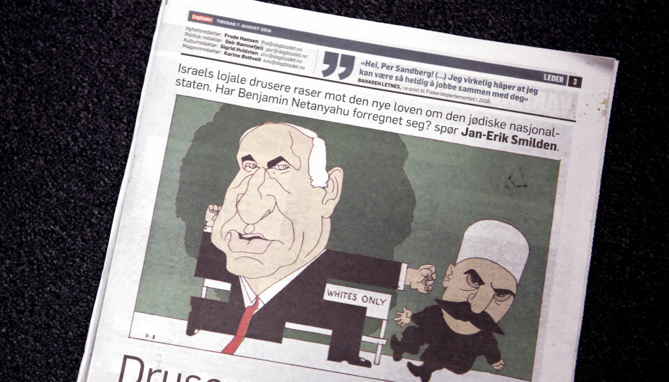 Den israelske ambassaden reagerer sterkt på Finn Graffs tegning i Dagbladet torsdag 7. august. Foto: Marianne Løvland / NTB scanpix