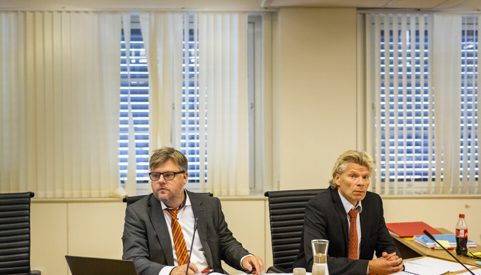 NRKJ-leder Richard Aune og NJs advokat Knut Skaslien i Arbeidsretten. Foto: Kristine Lindebø