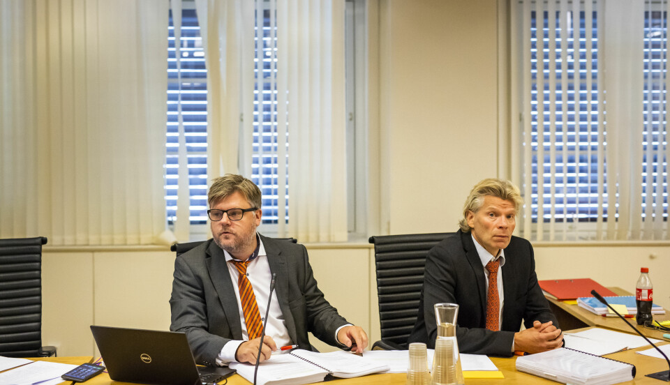 NRKJ-leder Richard Aune og NJs advokat Knut Skaslien i arbeidsretten. Foto: Kristine Lindebø