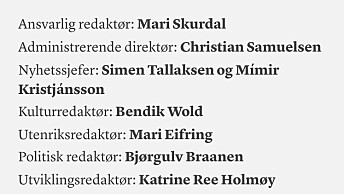Klassekampens nye ledelse. Skjermdump fra Klassekampen Klassekampens nye ledelse. Skjermdump fra Klassekampen