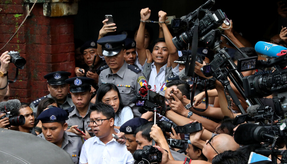 Reuters-journalistene Wa Lone (32) og Kyaw Soe Oo (28) jobbet med å avdekke overgrep i delstaten Rakhine og drapene på den muslimske rohingyaminoriteten da de ble pågrepet. Foto: Reuters / NTB scanpix Reuters-journalistene Wa Lone (32) og Kyaw Soe Oo (28) jobbet med å avdekke overgrep i delstaten Rakhine og drapene på den muslimske rohingyaminoriteten da de ble pågrepet. Foto: Reuters / NTB scanpix