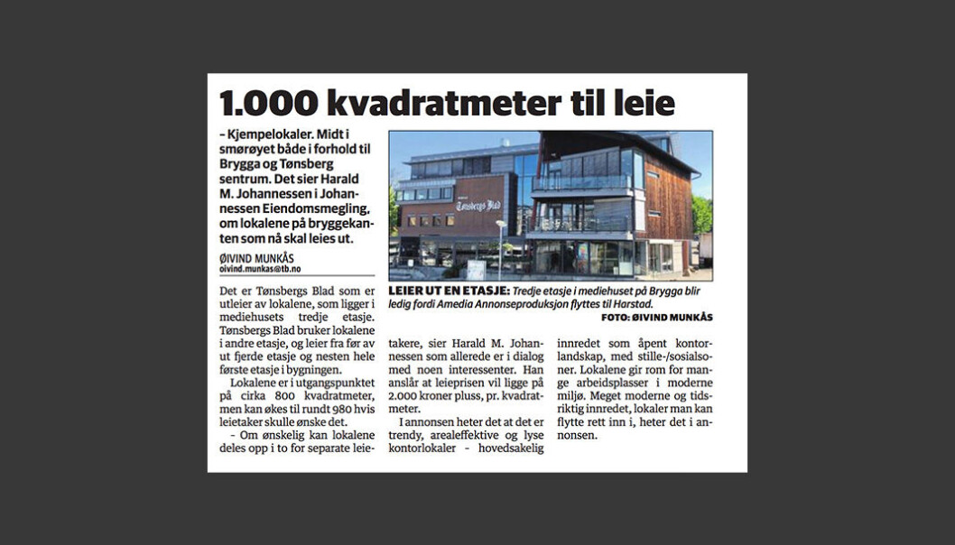 Denne saken stod på trykk 22. mai i Tønsbergs Blad. Denne saken stod på trykk 22. mai i Tønsbergs Blad.