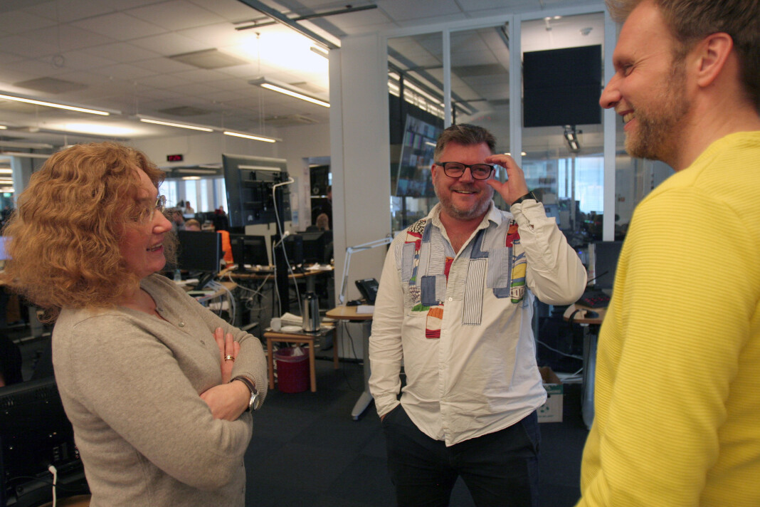 Richard Aune i samtale med nestleder Laila Bakken og leder Atle Bjurstrøm i den nystiftede og nest største NJ-klubben NRK Nyheter. Foto: Glenn Slydal Johansen Richard Aune i samtale med nestleder Laila Bakken og leder Atle Bjurstrøm i den nystiftede og nest største NJ-klubben NRK Nyheter. Foto: Glenn Slydal Johansen