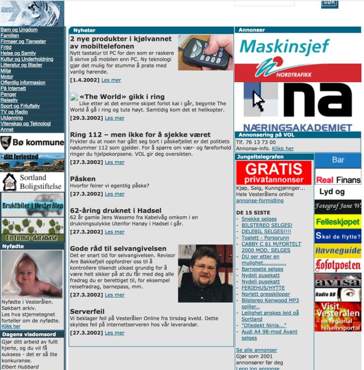Slik så Vol ut i 2002. Foto: Skjermdump Slik så Vol ut i 2002. Foto: Skjermdump