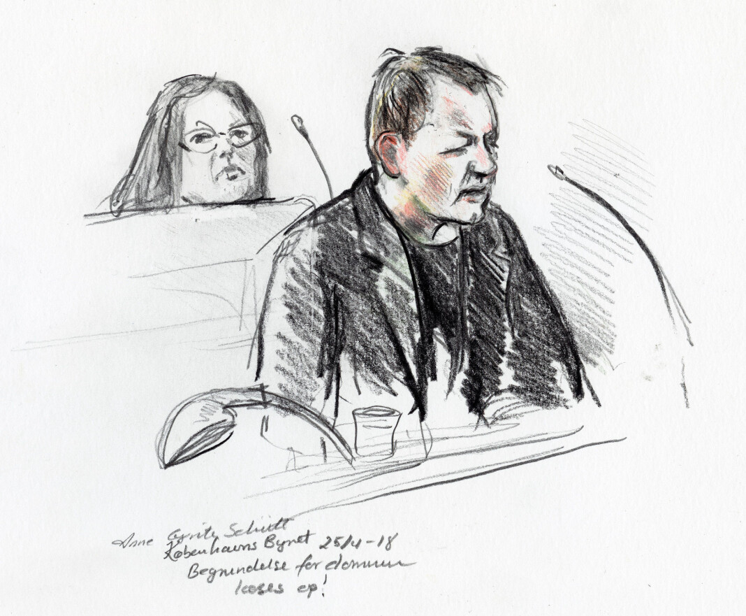 Tegning av Peter Madsen fra rettssaken i København byrett i april. Illustrasjon: Ritzau / Scanpix Danmark / NTB scanpix Tegning av Peter Madsen fra rettssaken i København byrett i april. Illustrasjon: Ritzau / Scanpix Danmark / NTB scanpix