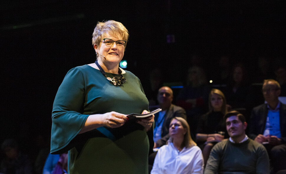 Kulturminister Trine Skei Grande la fram kulturbudsjettet for 2019 i Dramatikkens hus på Grønland i Oslo. Foto: Kristine Lindebø