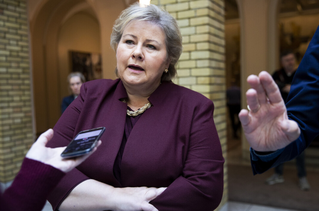 Statsminister Erna Solberg (H) reagerer på Finansavisen-redaktør Trygve Hegnars karakteristikker av KrF-leder Knut Arild Hareide. Foto: Tore Meek / NTB scanpix Statsminister Erna Solberg (H) reagerer på Finansavisen-redaktør Trygve Hegnars karakteristikker av KrF-leder Knut Arild Hareide. Foto: Tore Meek / NTB scanpix